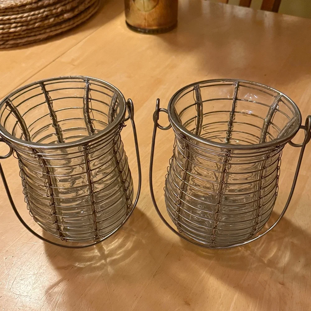 😎Glass and Metal Wire Candle Holders